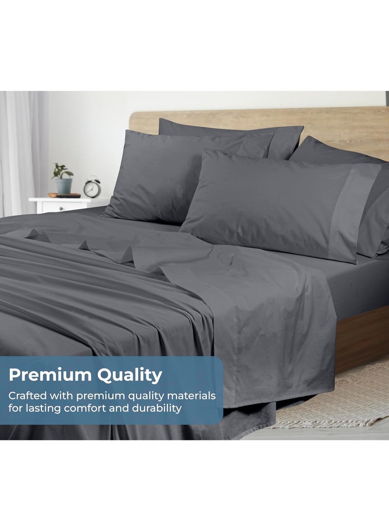 ROYALE LINENS طقم شراشف كوين من القطن العضوي 100% - نسج بيركال - 4 قطع - 1 شريحة مسطحة، 1 شريحة مفصلة بجيب عميق و2 غطاء وسادة - شراشف سرير رمادية كوين - باردة ومنعشة (رمادي) - Image 5